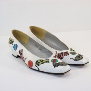 Margaret Jerrold Cat Applique Pumps Womens 8.5 White Vintage Leather Heels 3120